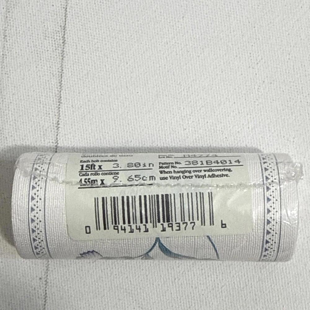 VINTAGE ESSEX PREPASTED‎ VINYL BORDER WALLPAPER Blue FLORAL 15 FT ROLL NEW